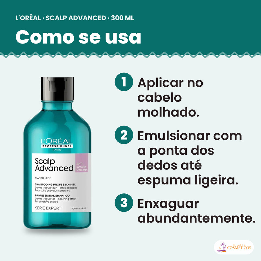 Como se usa: L'Oréal Professionnel Scalp Advanced Shampoo Calmante Couro Cabeludo Sensível 300ml