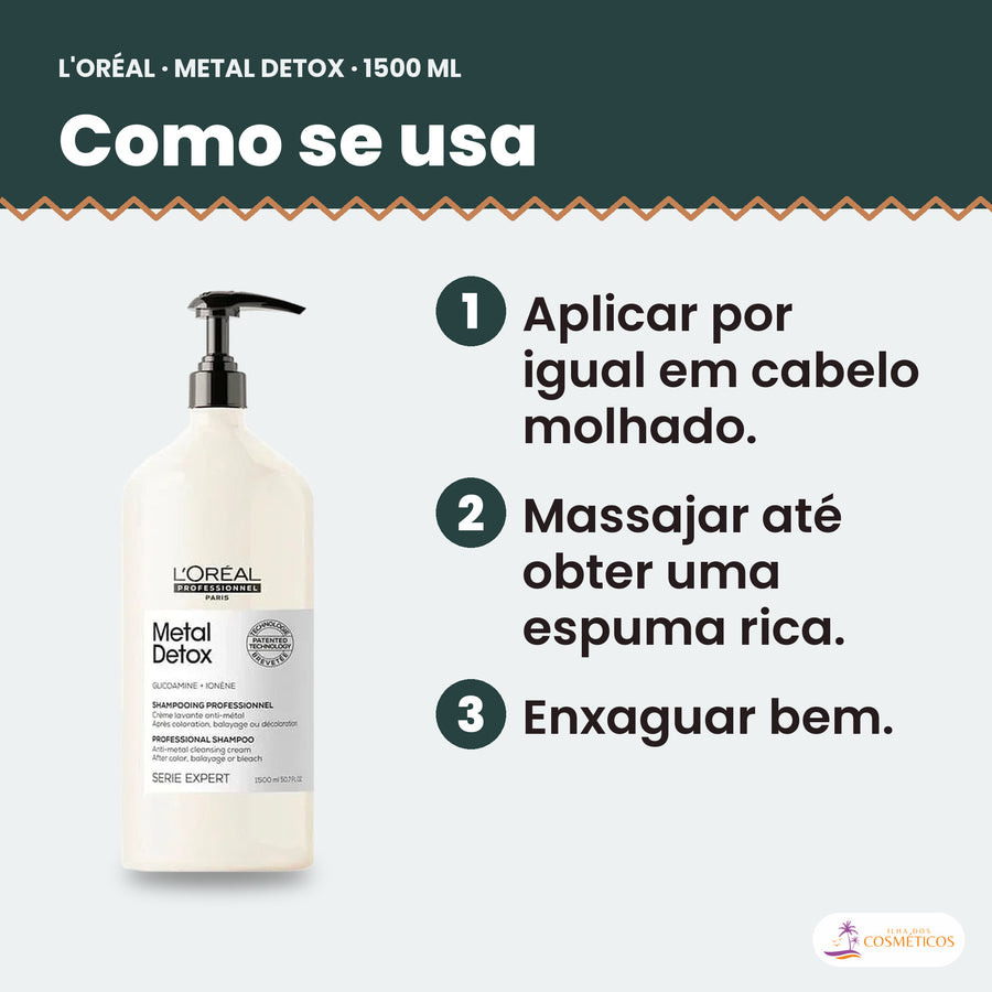 L'Oréal Professionnel Metal Detox Shampoo 1500 ml: como se usa, passo a passo