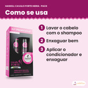 Modo de uso: Pack Haskell Cavalo Forte Hidra, shampoo 500 ml e condicionador 300 ml