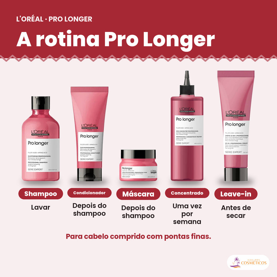 Condicionador L'Oréal Professionnel Pro Longer 200 ml ao lado dos outros produtos da linha