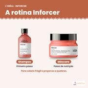 Shampoo L'Oréal Professionnel Inforcer 300 ml ao lado dos outros produtos da linha
