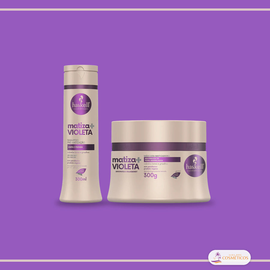 Haskell Matiza Mais Violeta Shampoo Pré-Matização 300ml: ao lado dos outros produtos da linha Matiza+ Violeta