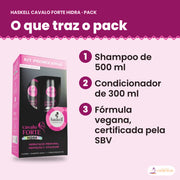 O que traz o pack Haskell Cavalo Forte Hidra, shampoo 500 ml e condicionador 300 ml