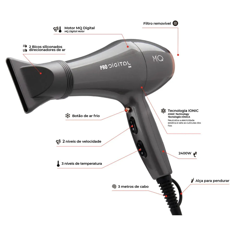 MQ Professional Secador de Cabelo Profissional Pro Digital Íon 2600W