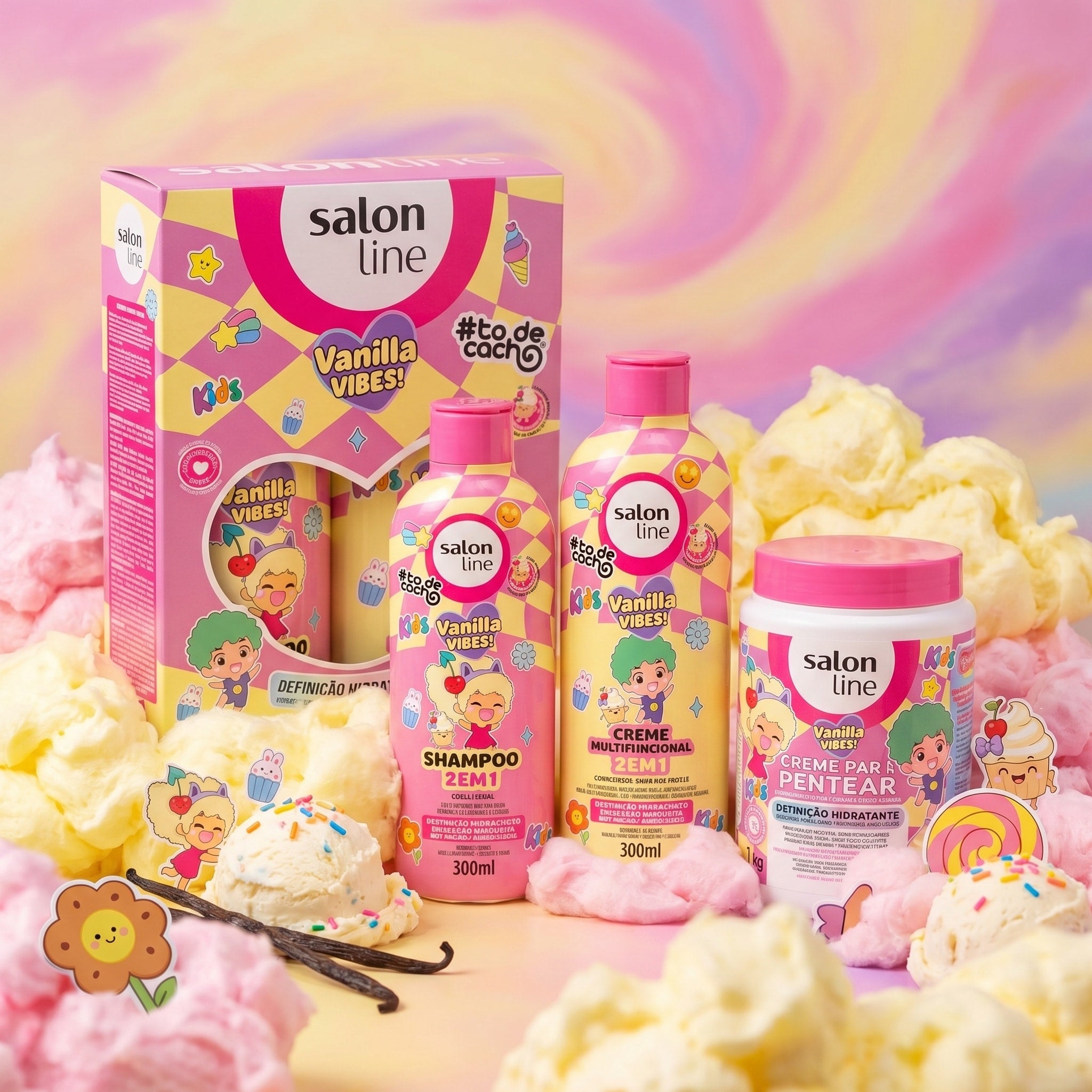 Salon Line #TodeCacho Kids Vanilla Vibes Pack Shampoo 2em1 + Creme Multifuncional 3em1 300ml