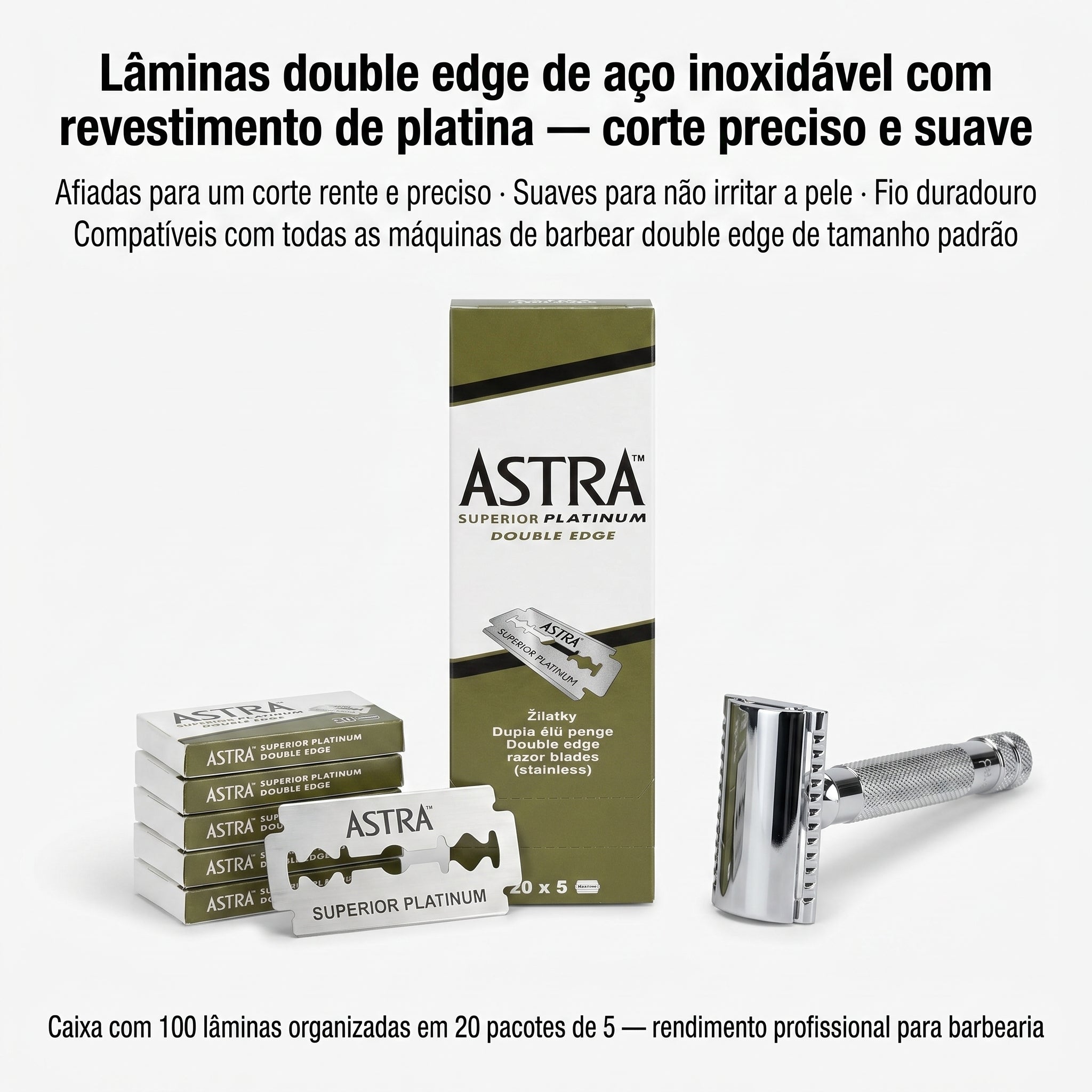 Astra Superior Platinum Lâminas Double Edge 100 unidades (20 × 5)