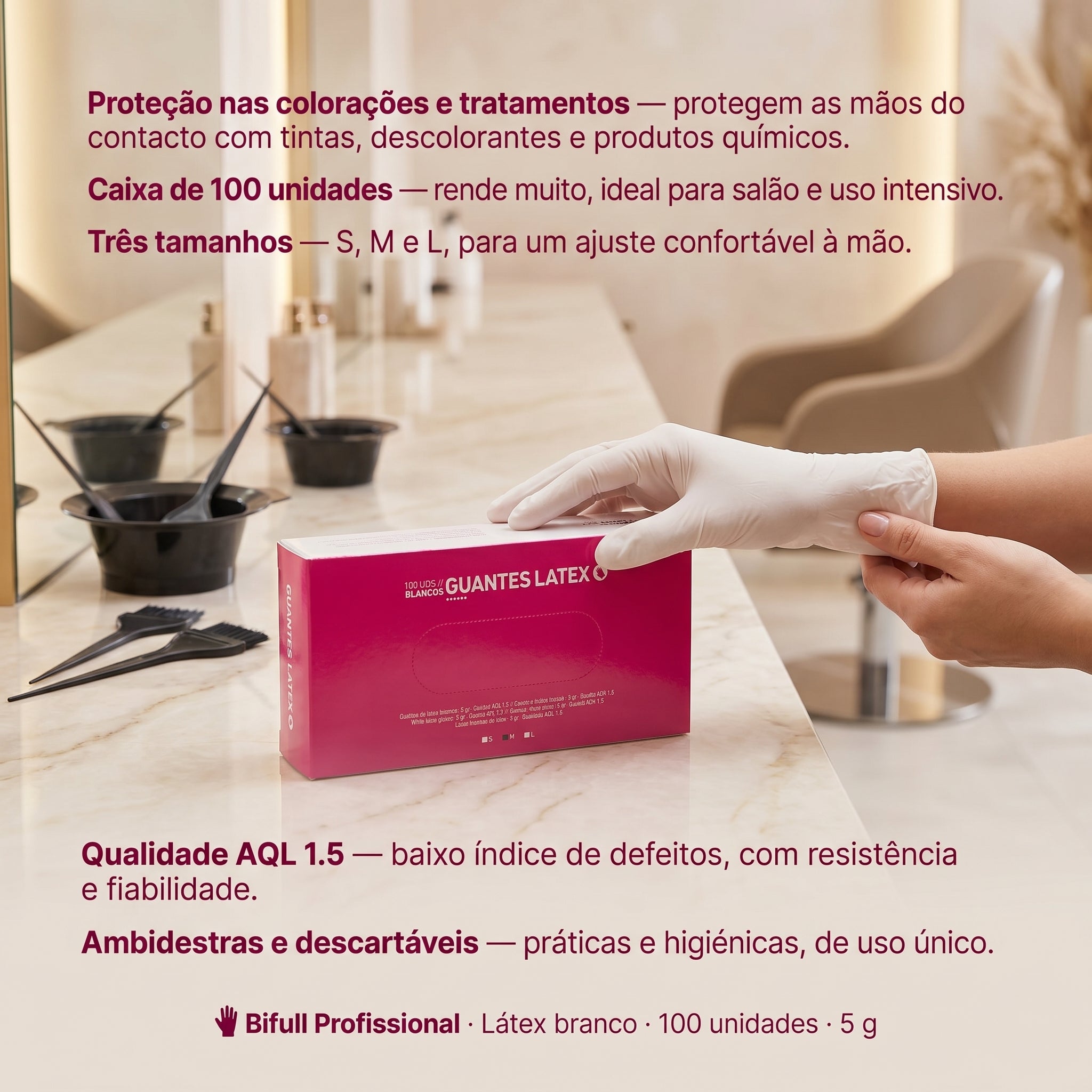 Bifull Luvas de Látex Brancas — 100 Unidades
