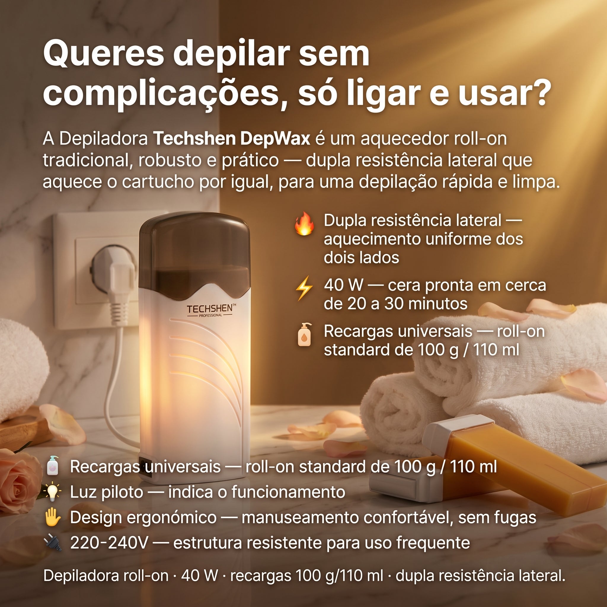 Techshen DepWax — Depiladora Roll-On 40W