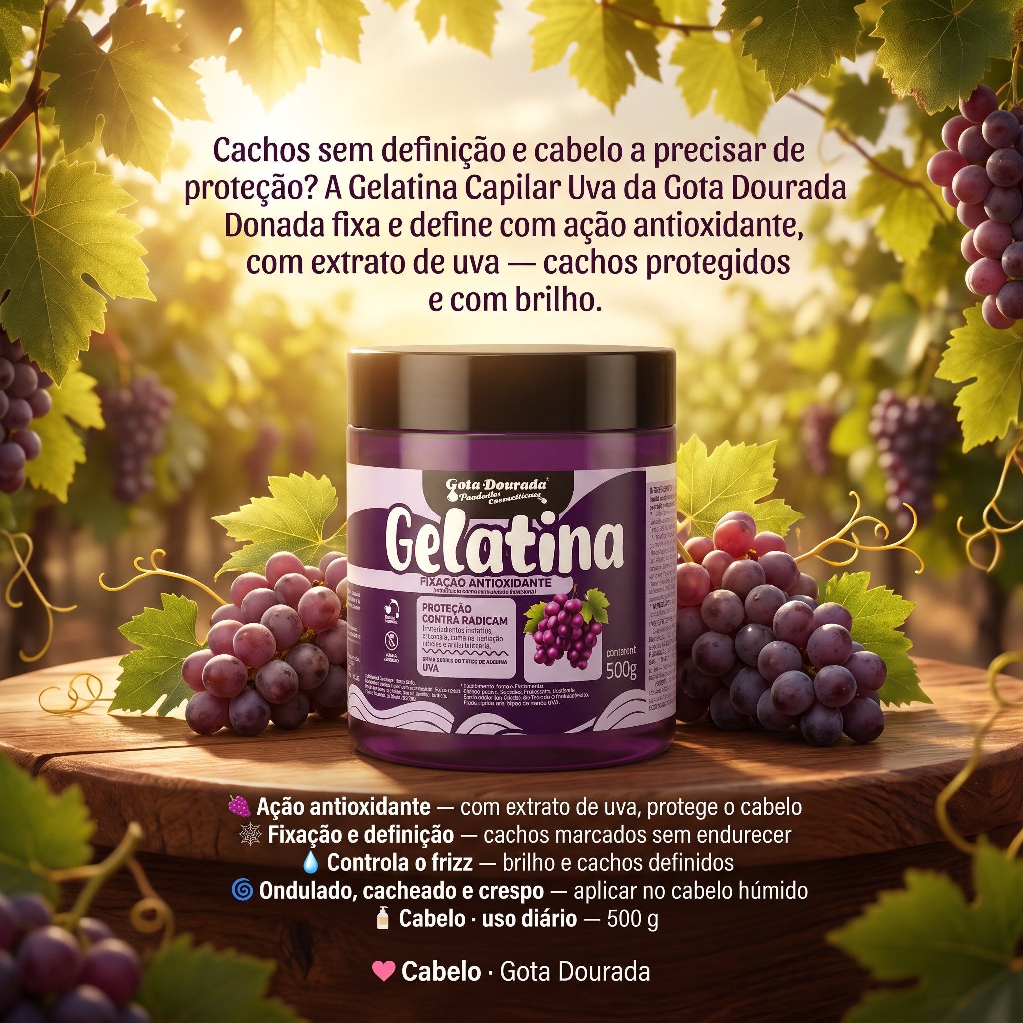 Gota Dourada Gelatina Capilar Uva Ação Antioxidante 500g