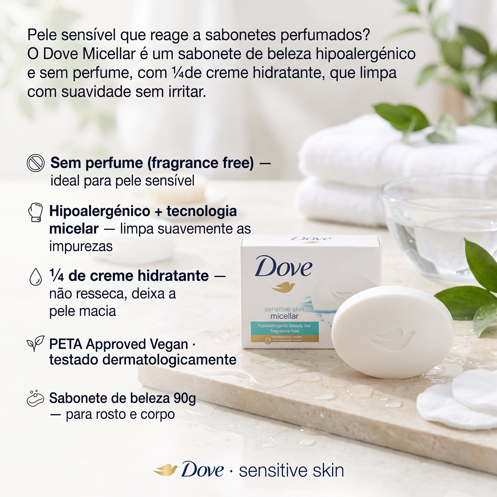 Dove Micellar Sabonete de Beleza Pele Sensível 90g