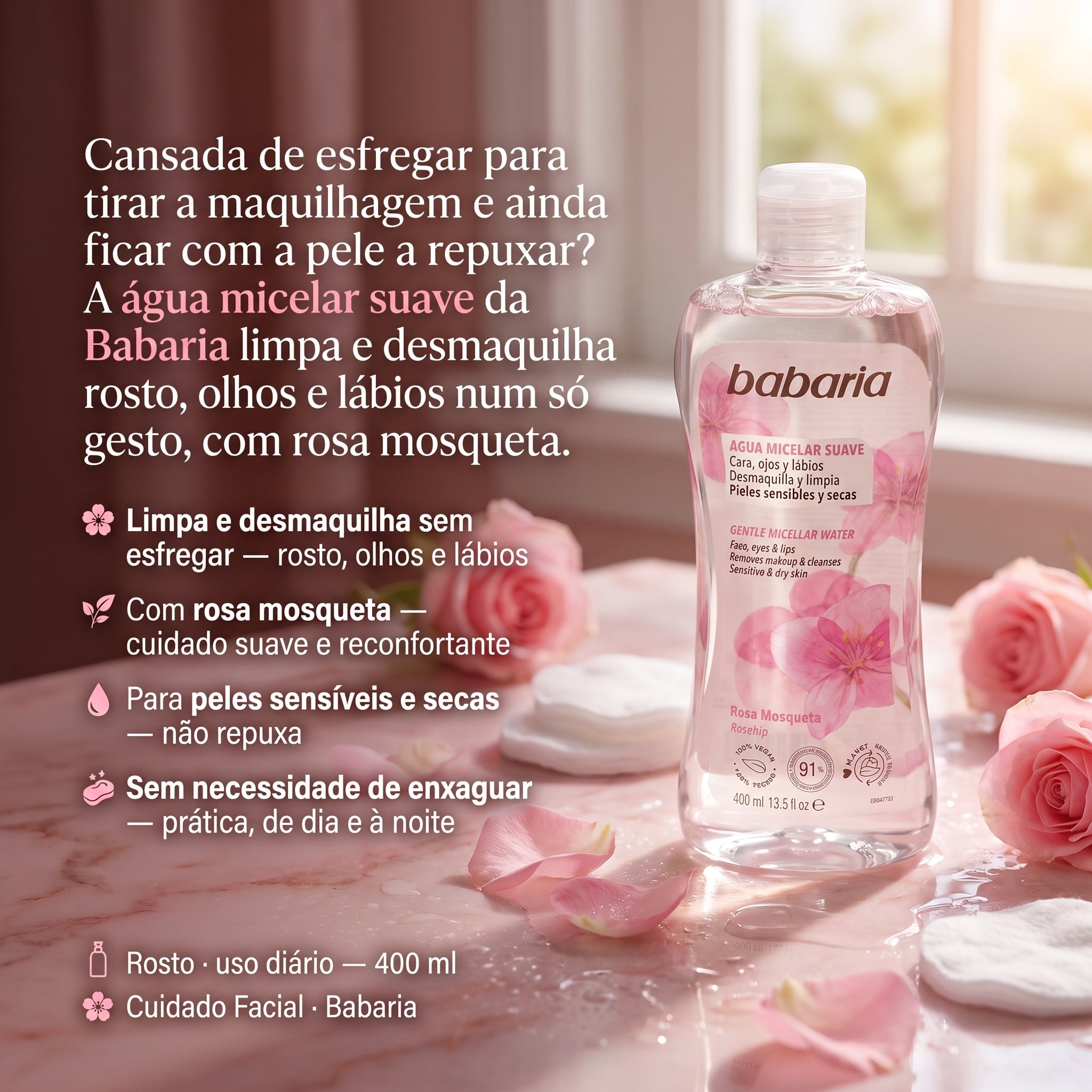 Babaria Água Micelar Suave Rosa Mosqueta 400ml