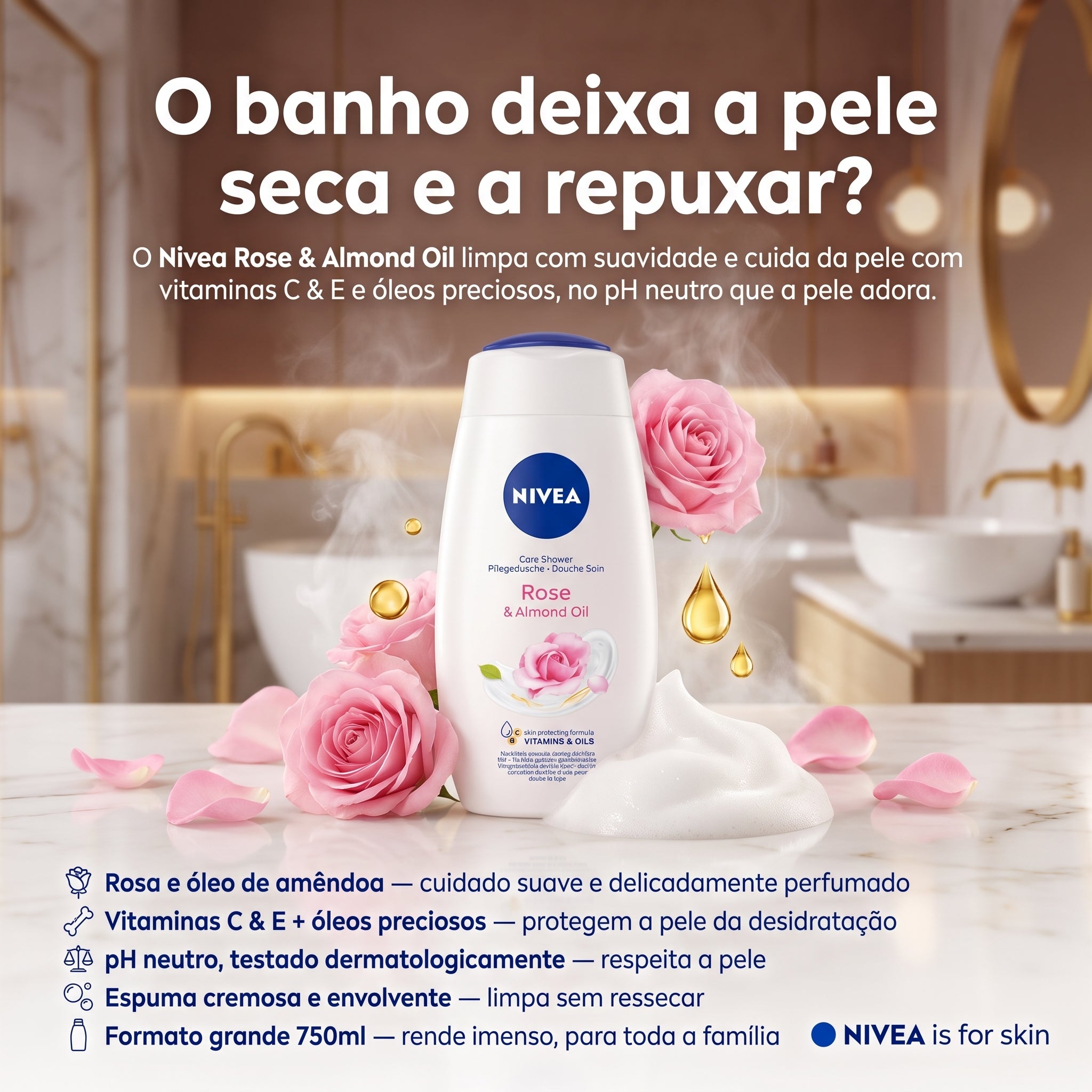 Nivea Gel de Banho Rose & Almond Oil 750ml