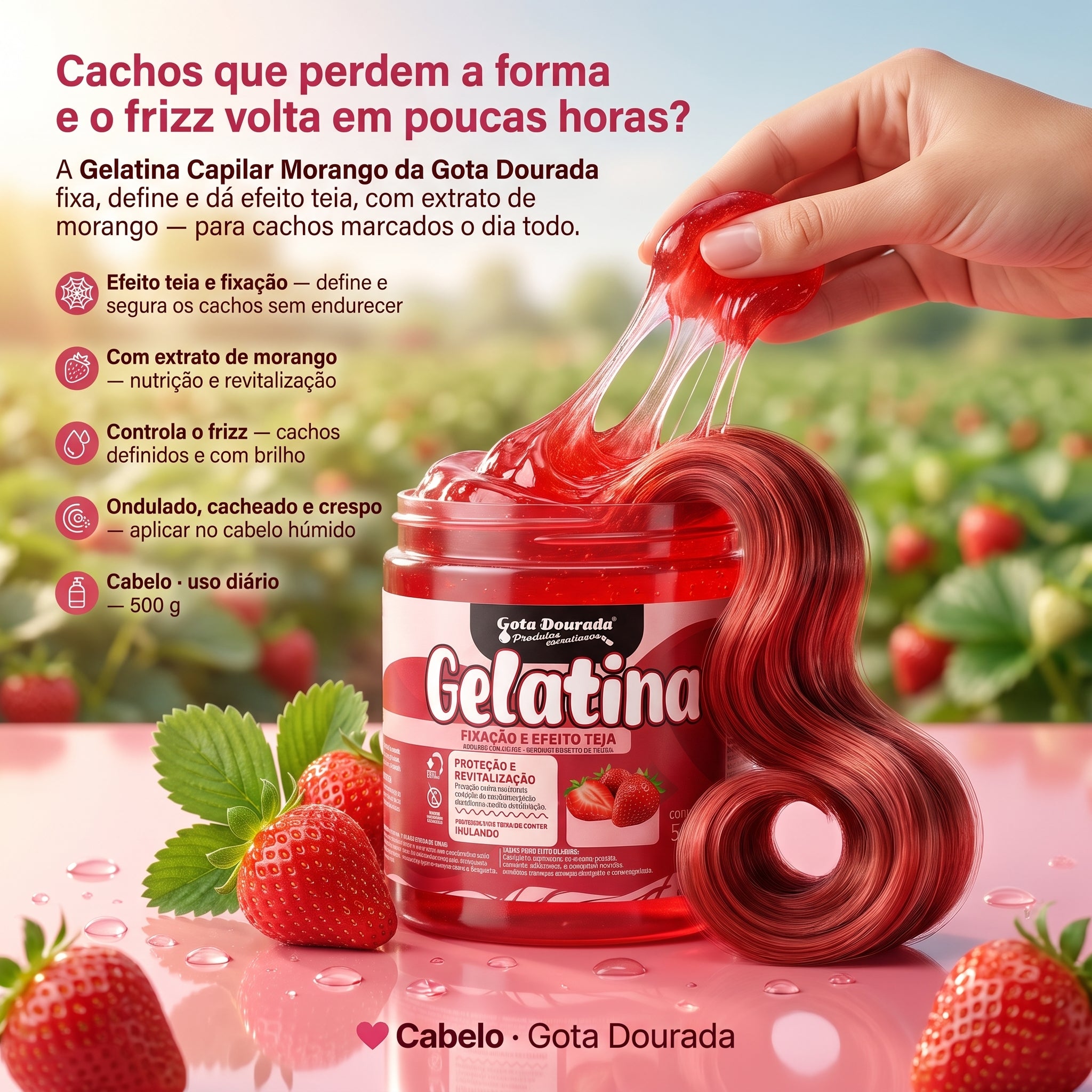 Gota Dourada Gelatina Capilar Morango Efeito Teia 500g