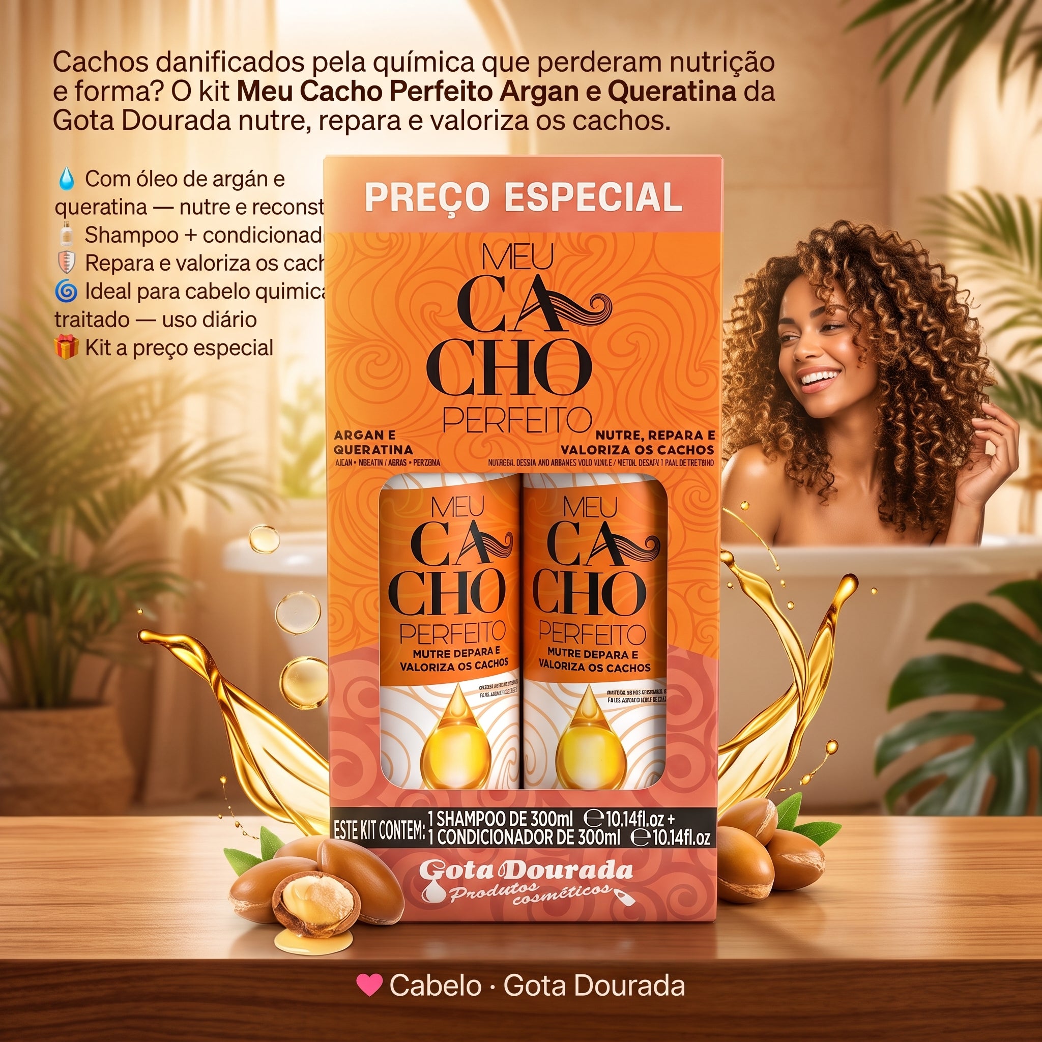 Gota Dourada Meu Cacho Perfeito Kit Argan e Queratina Shampoo + Condicionador 300ml