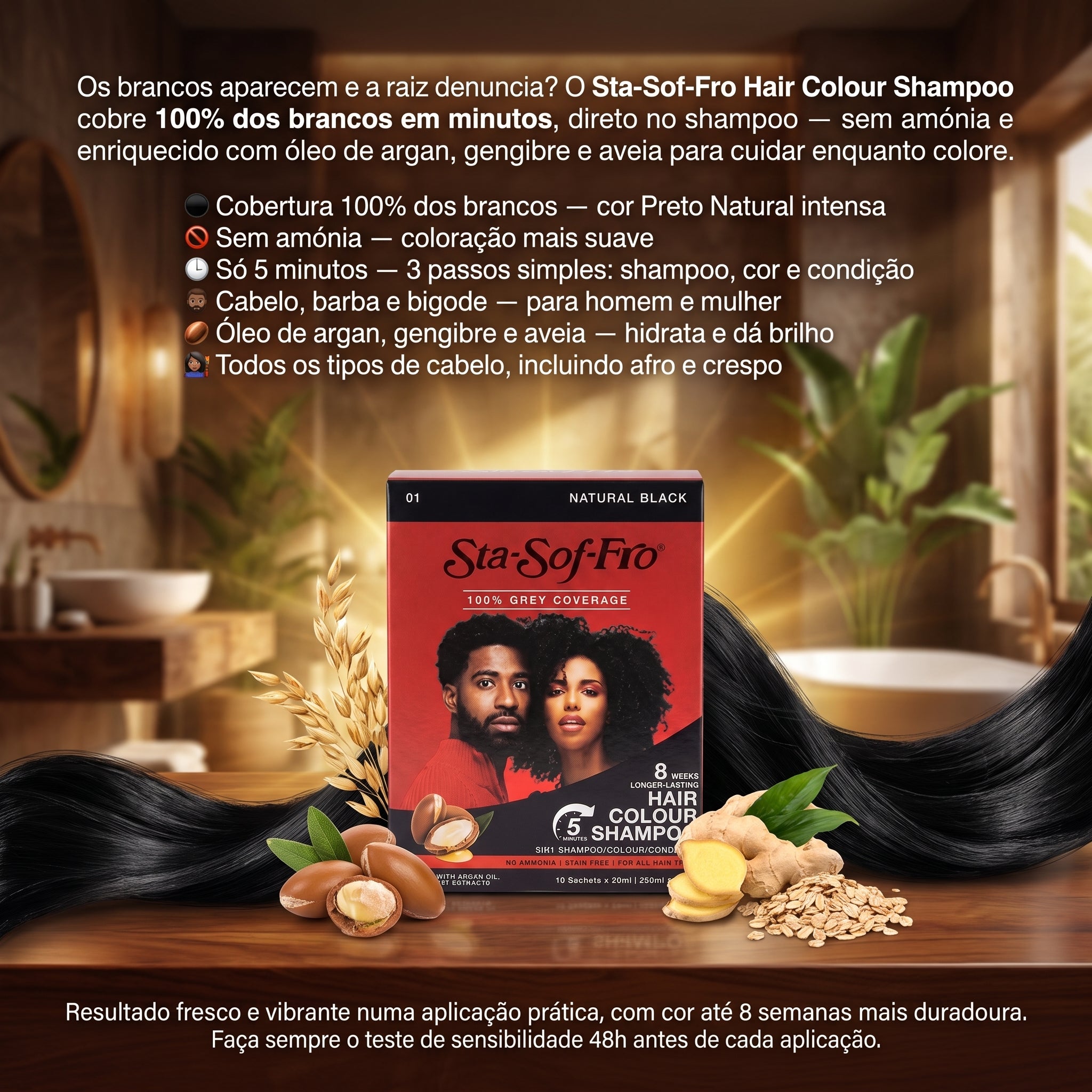 Sta-Sof-Fro Hair Colour Shampoo Preto Natural (01) 10x25ml