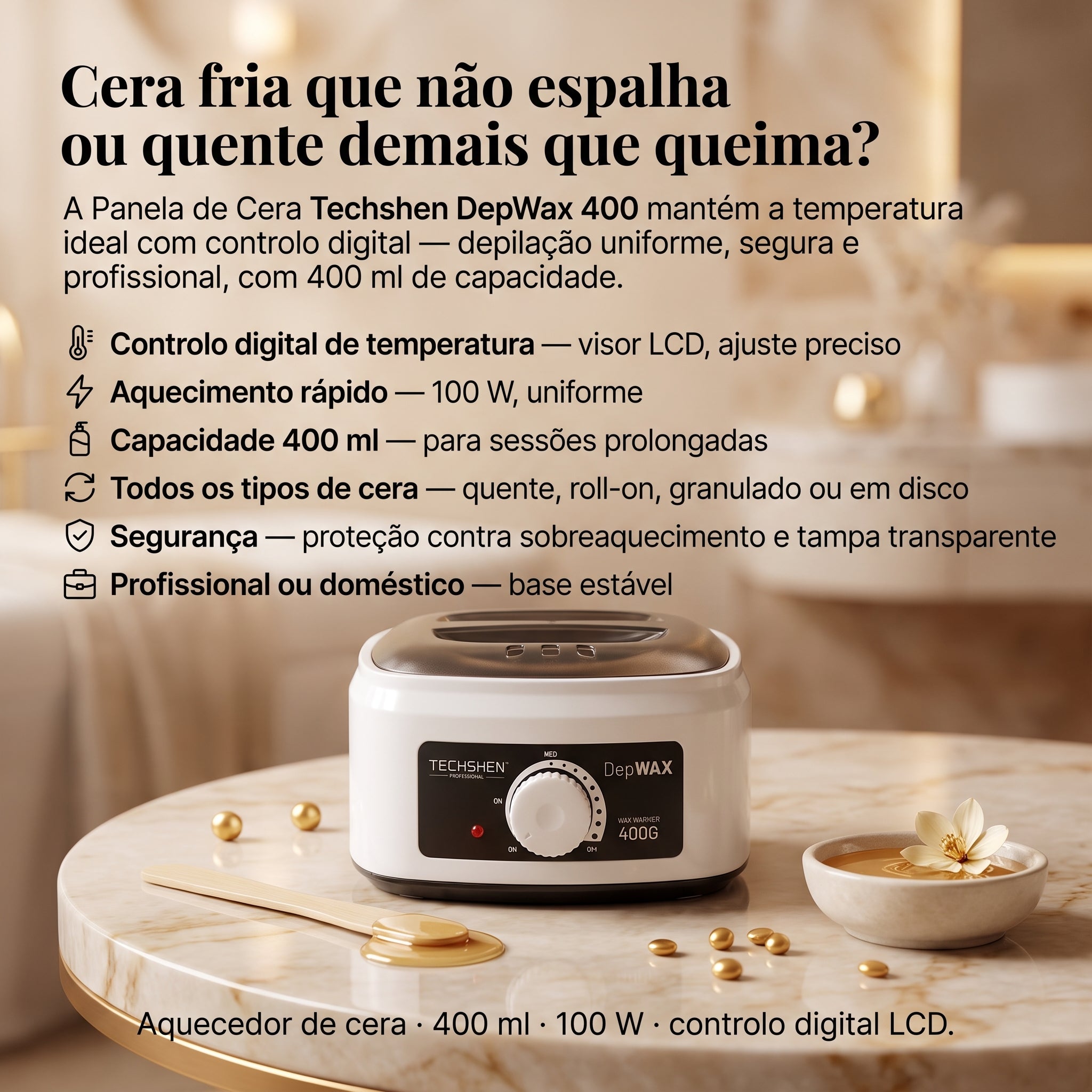 Techshen DepWax 400 — Aquecedor de Cera Profissional 400 ml