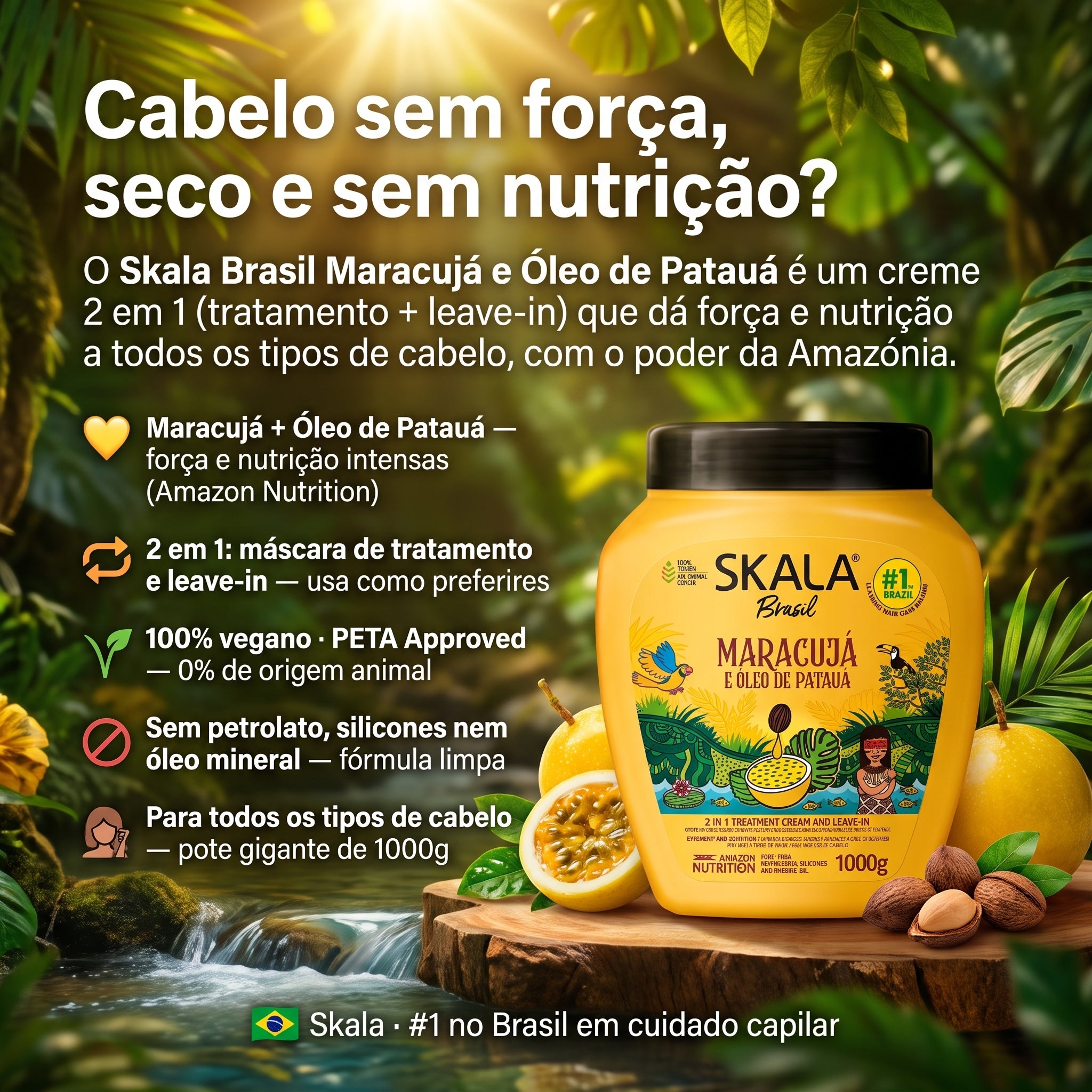 Skala Brasil Maracujá e Óleo de Patauá Creme de Tratamento & Leave-in 1000g