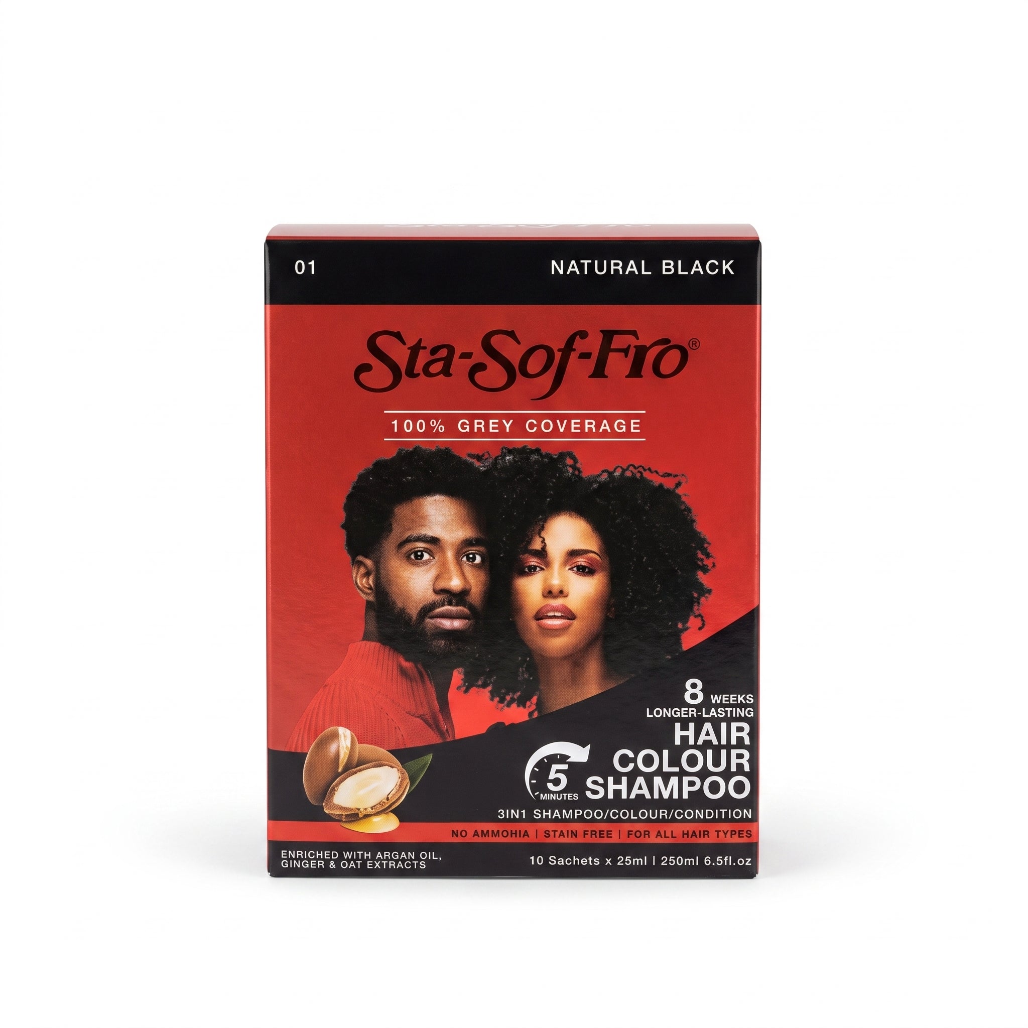 Sta-Sof-Fro Hair Colour Shampoo Preto Natural (01) 10x25ml