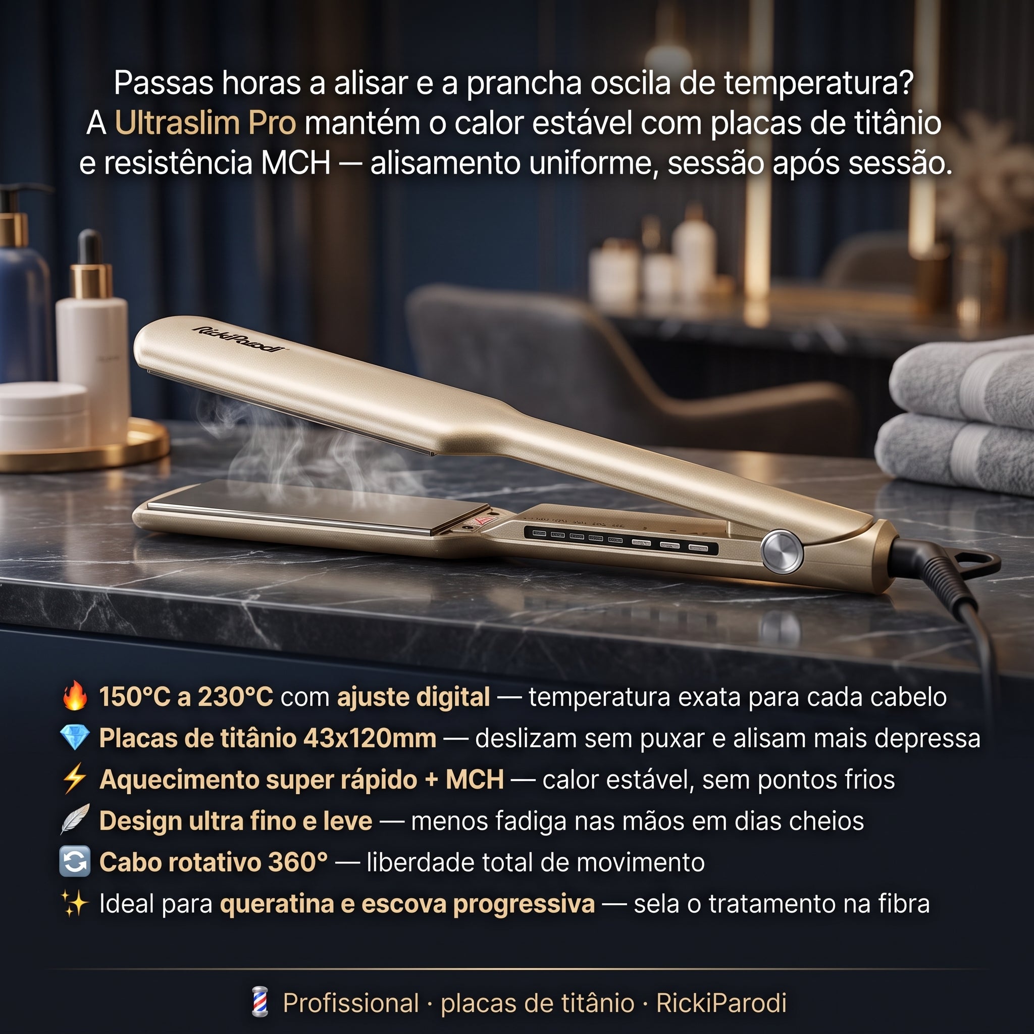 RickiParodi Ultraslim Pro Prancha de Cabelo 230°C