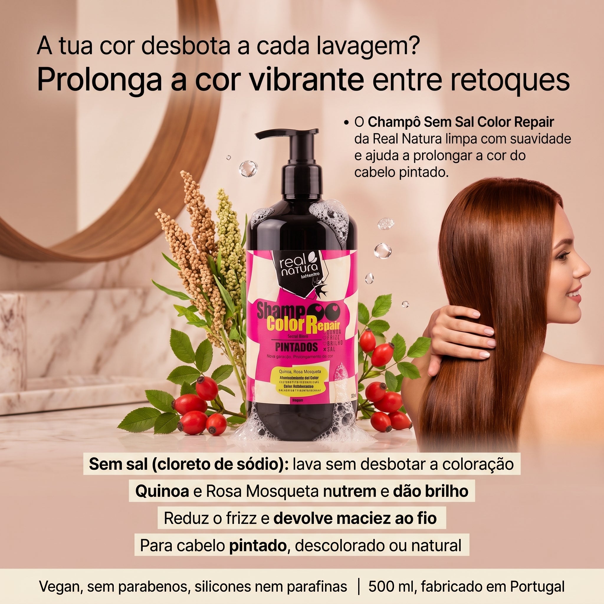 Real Natura Color Repair Shampoo Sem Sal Cabelo Pintado 500ml