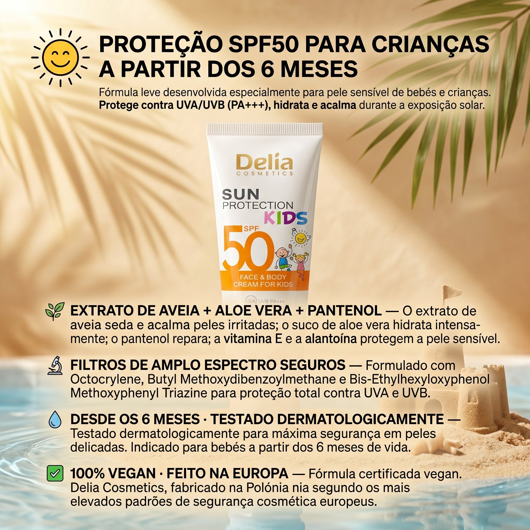 Delia Sun Protection Kids Creme Solar Face & Corpo SPF50 100ml