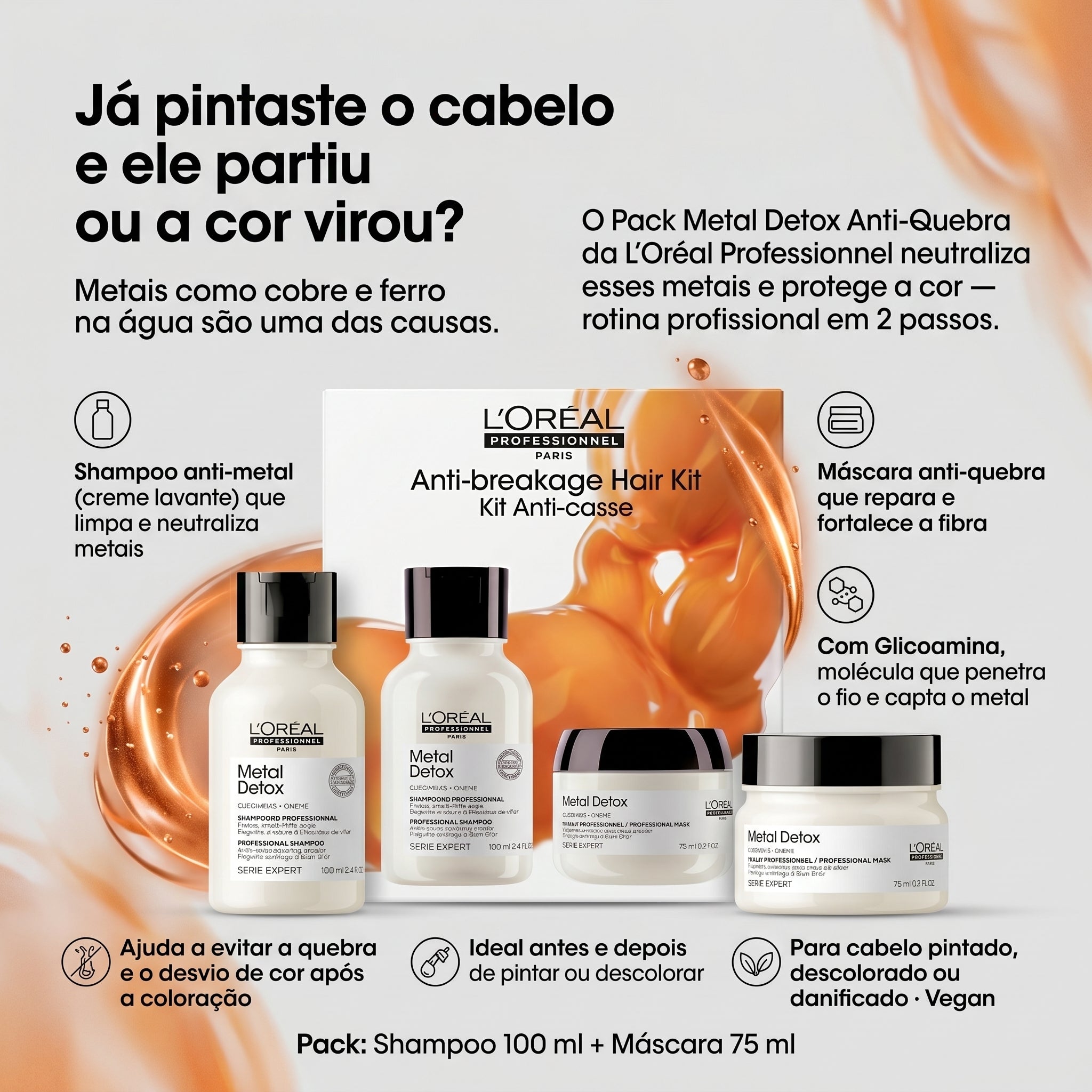 L'Oréal Professionnel Metal Detox Pack Anti-Quebra — Shampoo 100ml + Máscara 75ml