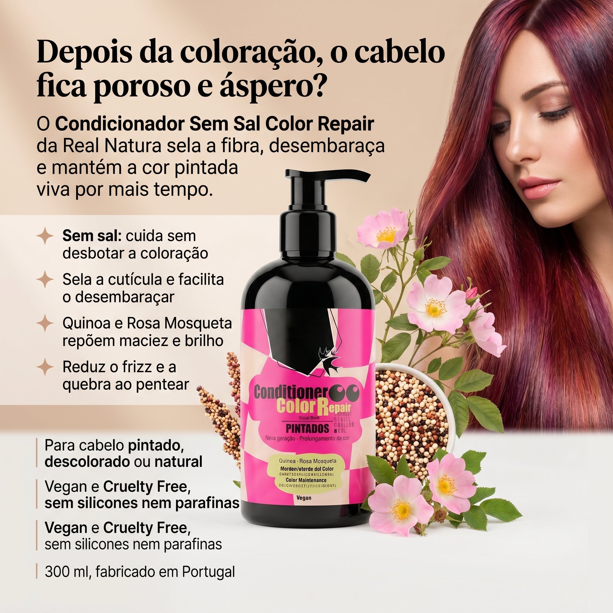 Real Natura Color Repair Condicionador Sem Sal Cabelo Pintado 300ml