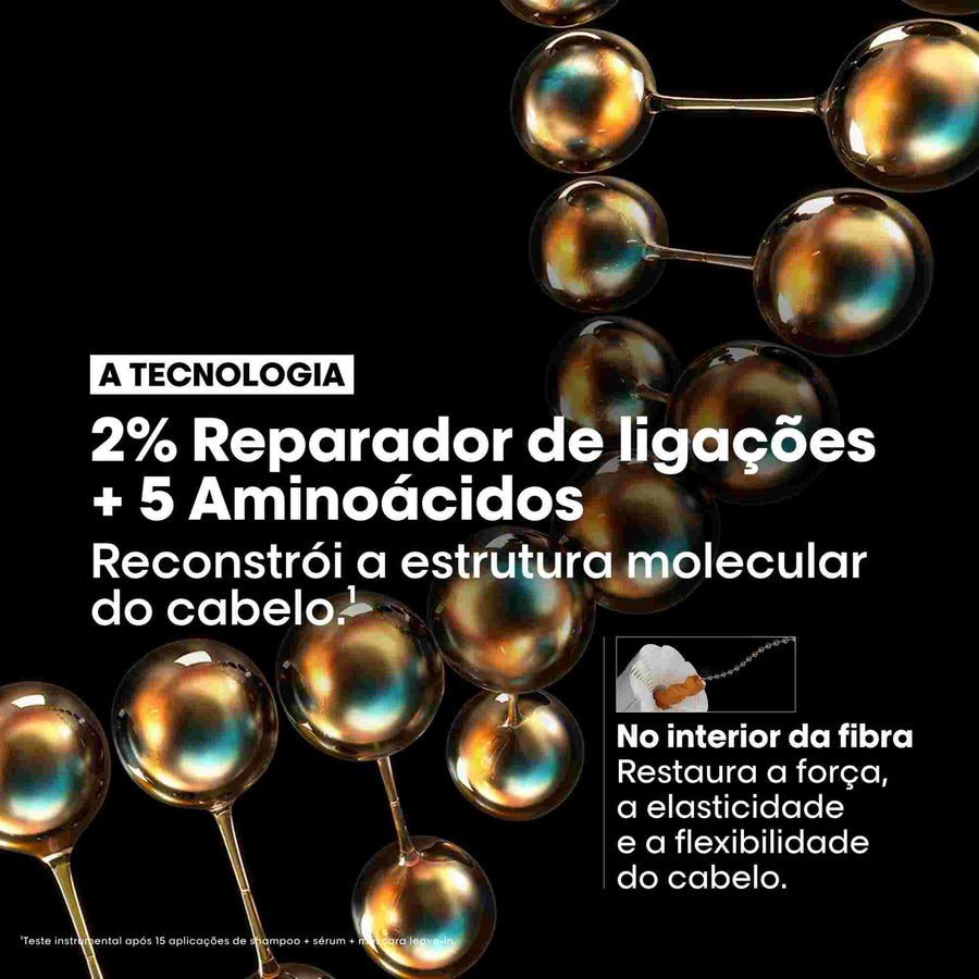 Ativo da fórmula L'Oréal Professionnel Absolut Repair Molecular: 2% de reparador de ligações e os 5 aminoácidos
