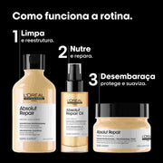 Rotina de 3 passos L'Oréal Professionnel Absolut Repair: shampoo, máscara e óleo 10 em 1
