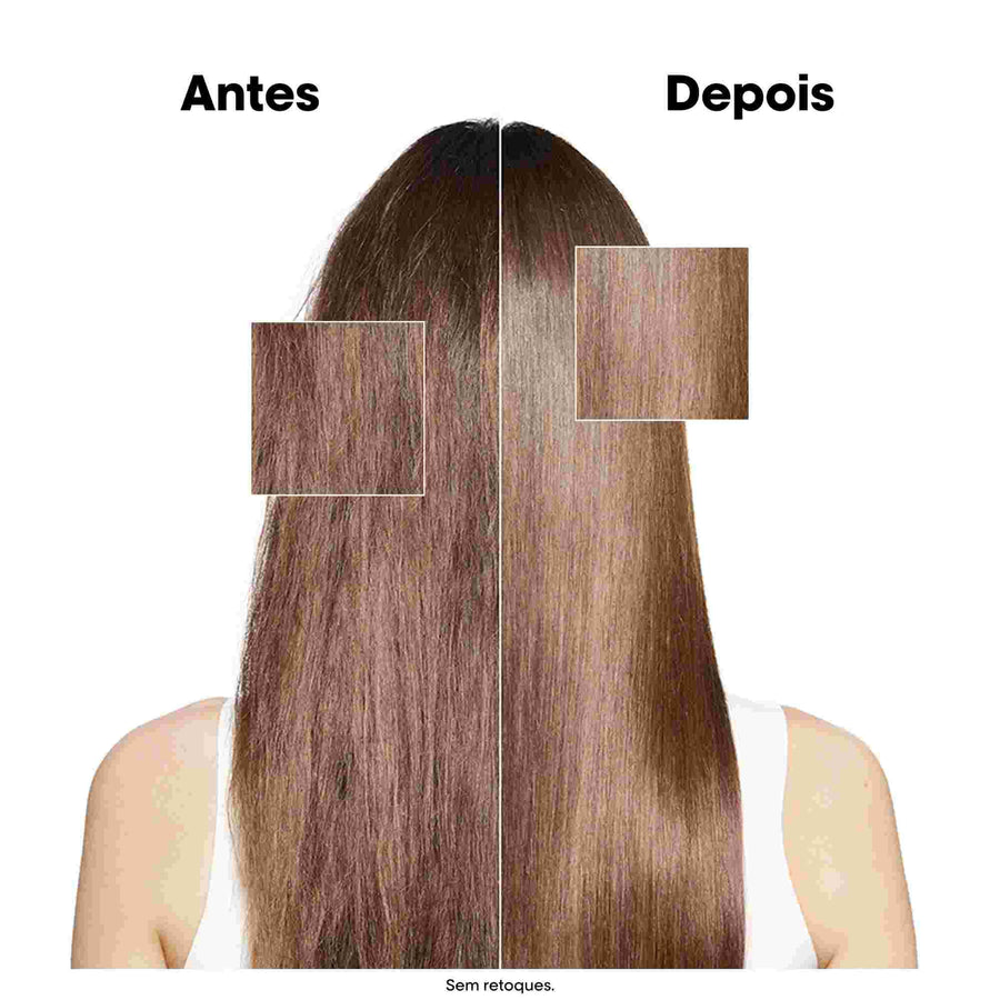 Antes e depois em cabelo castanho com L'Oréal Professionnel Absolut Repair Molecular