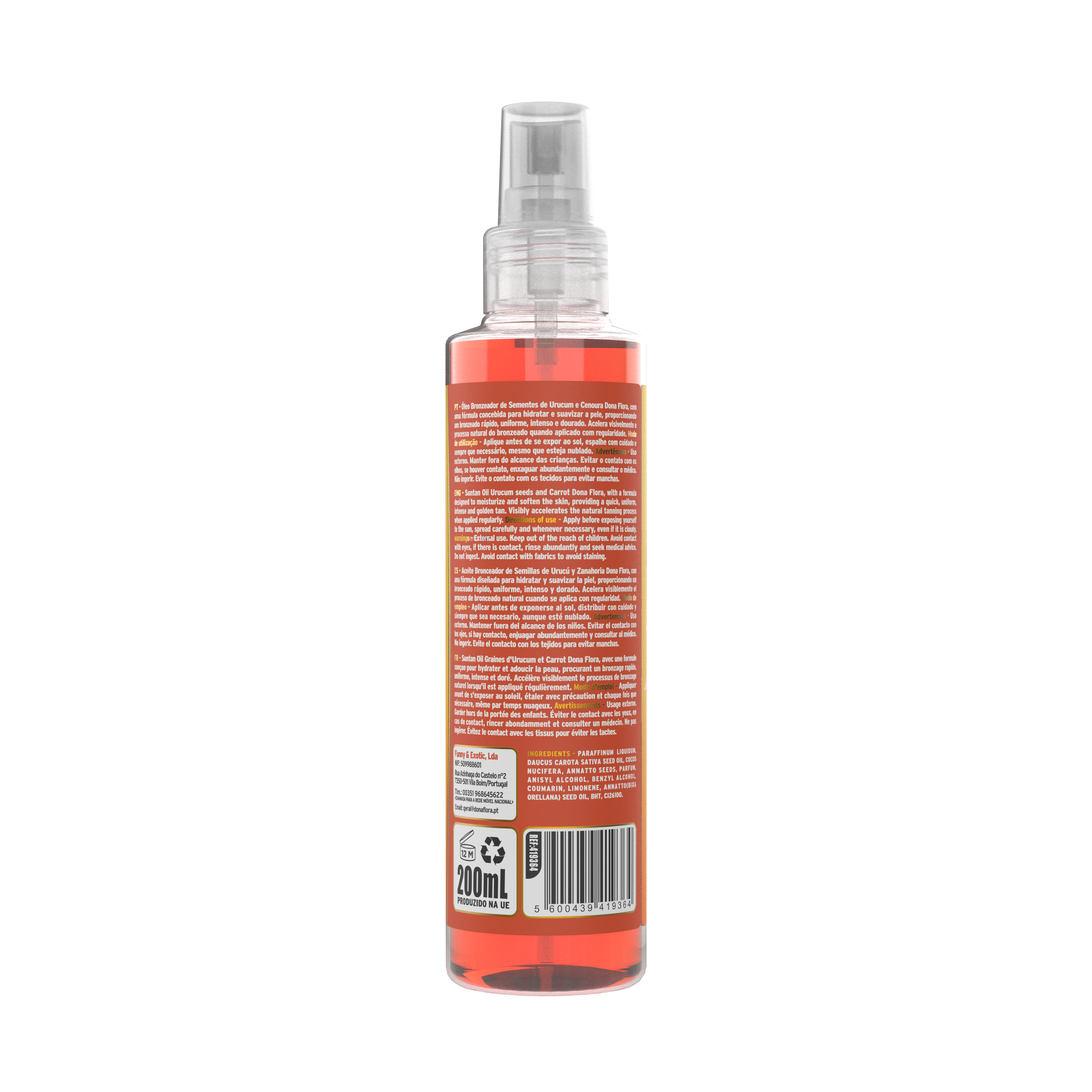 Dona Flora Óleo Bronzeador Urucum & Cenoura Acelera o Bronzeado 200ml