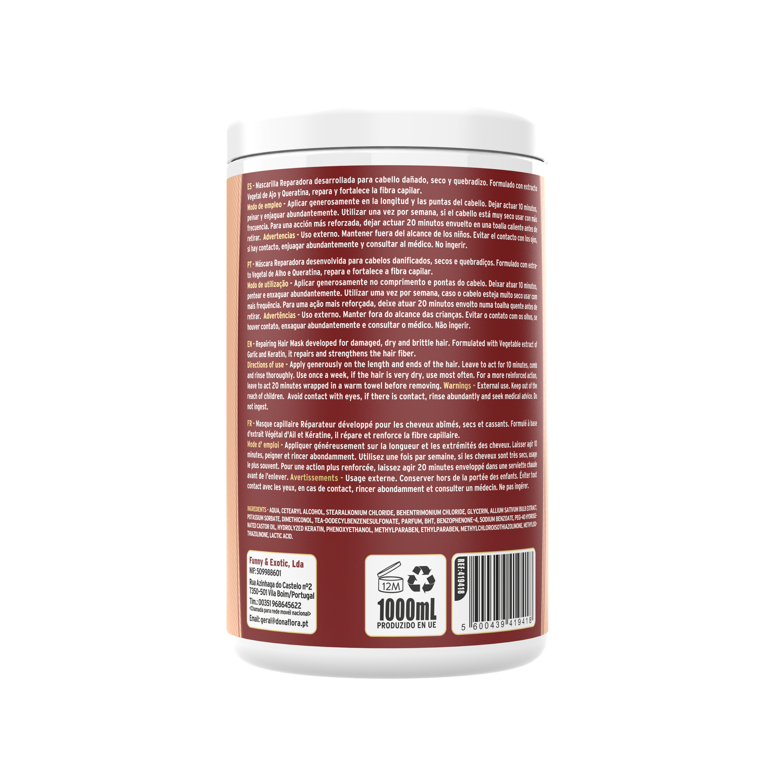 Dona Flora Alho e Queratina Máscara Capilar Reparadora 1kg
