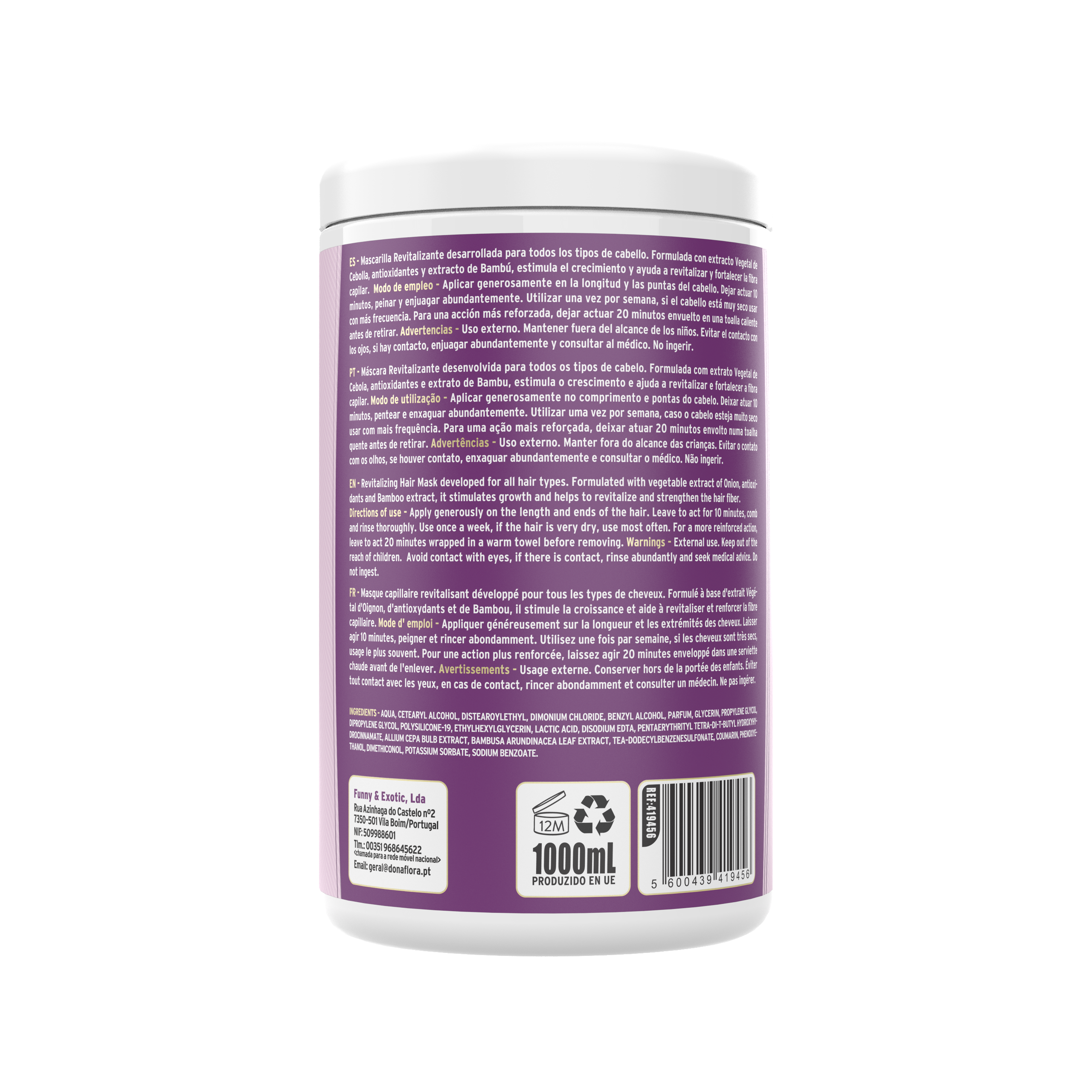Dona Flora Cebola e Bambu Máscara Capilar Revitalizante 1kg