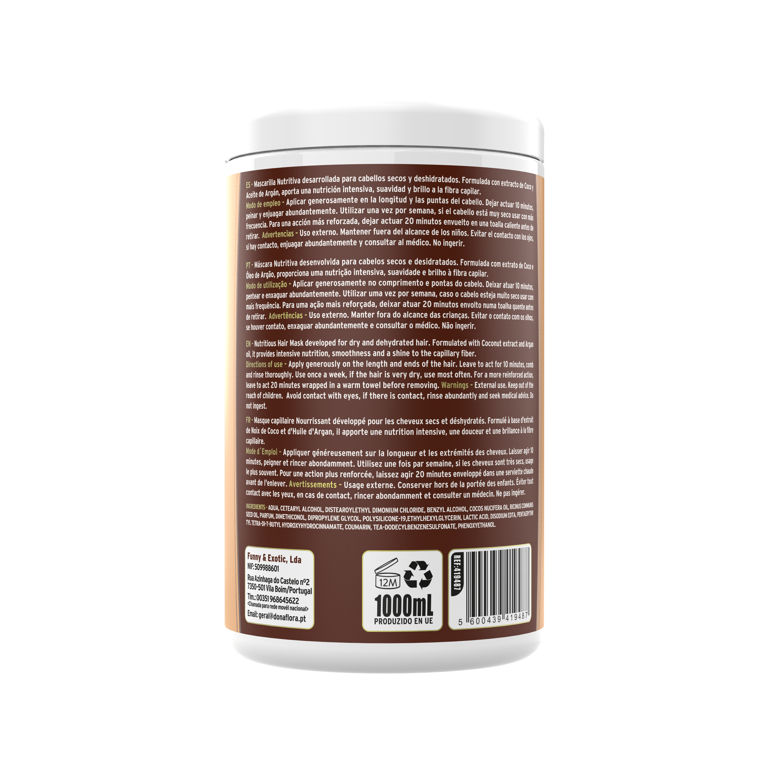 Dona Flora Coco e Argão Máscara Capilar Nutritiva 1kg