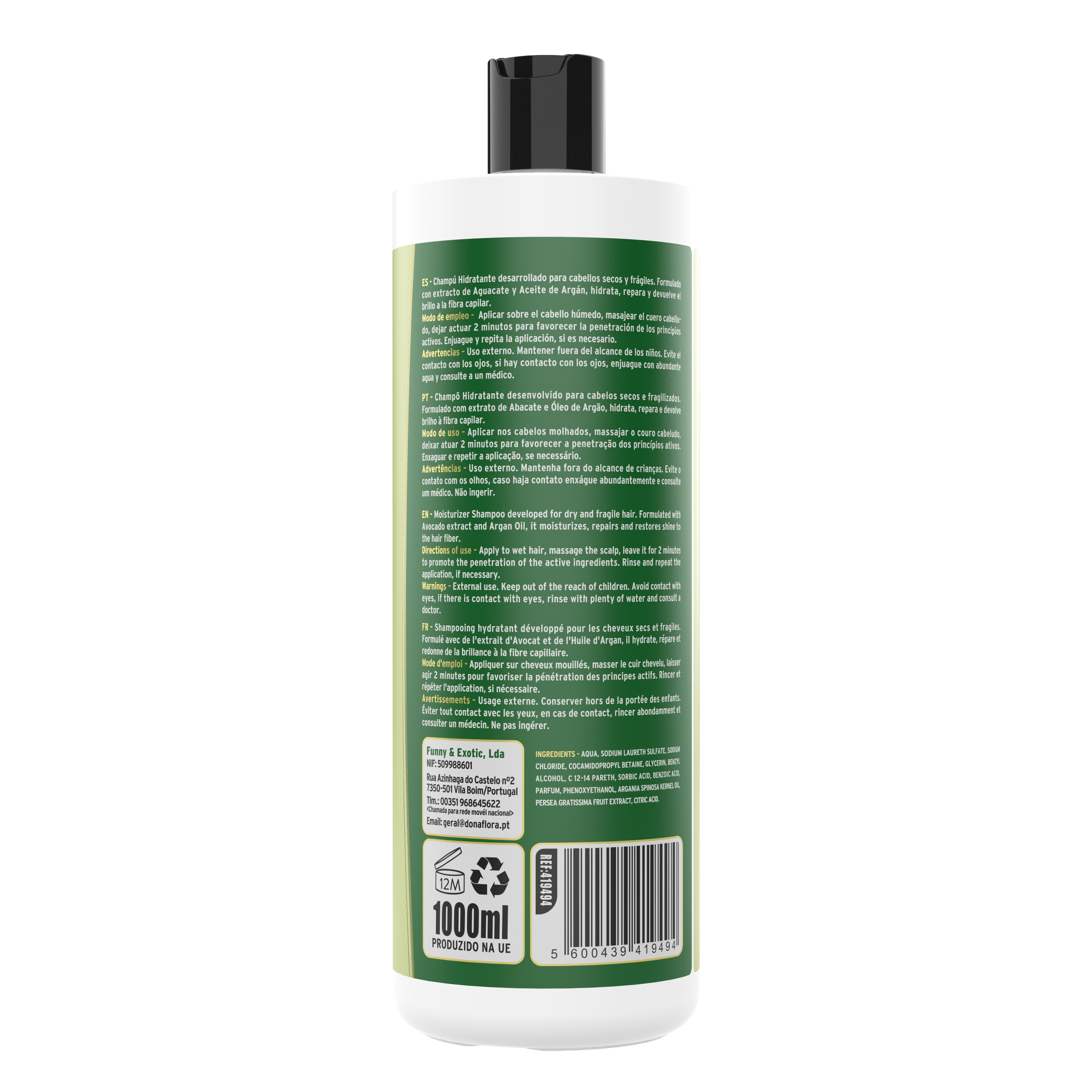 Dona Flora Abacate e Argão Shampoo Hidratação & Brilho 1L