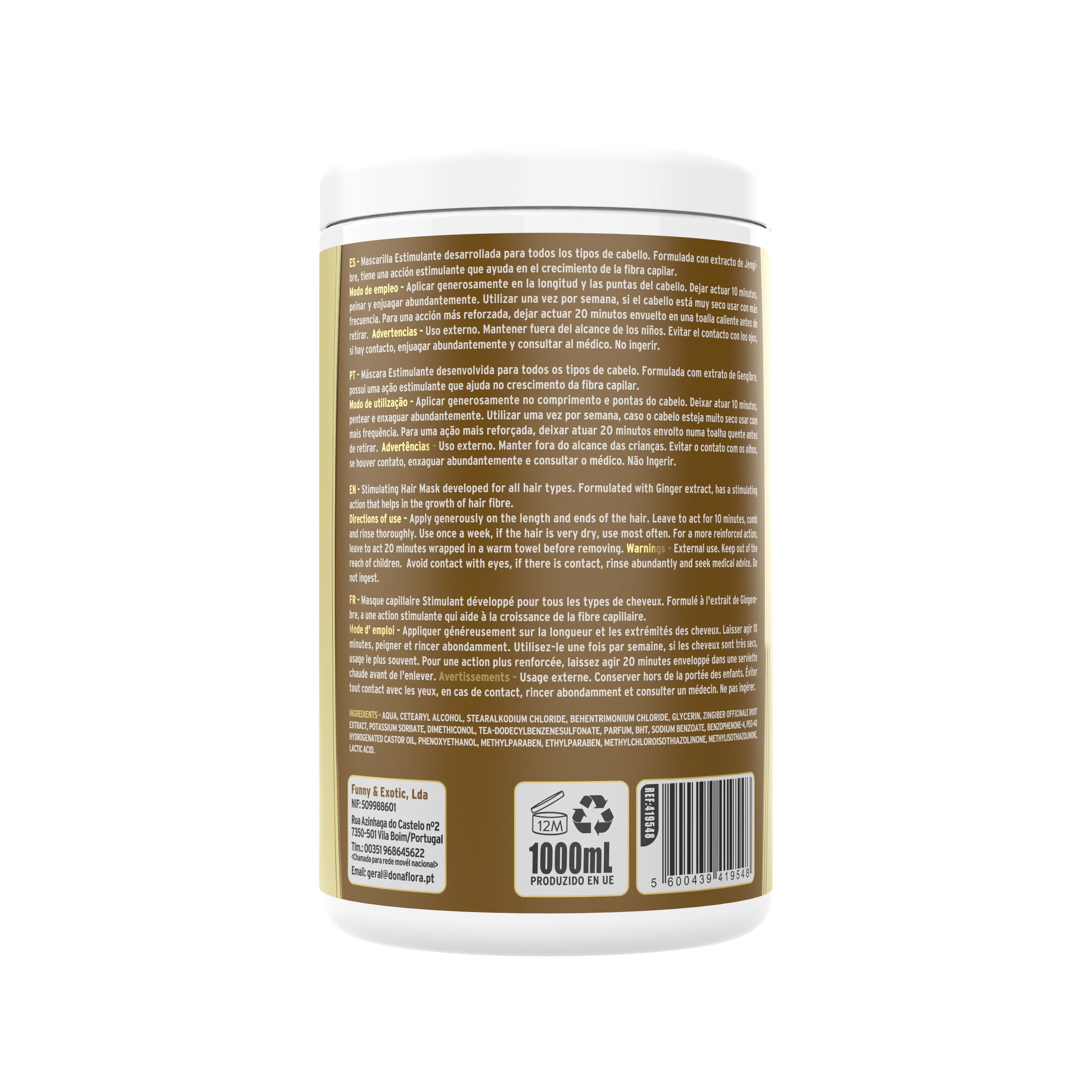 Dona Flora Gengibre Máscara Capilar Crescimento & Fortalecimento 1kg