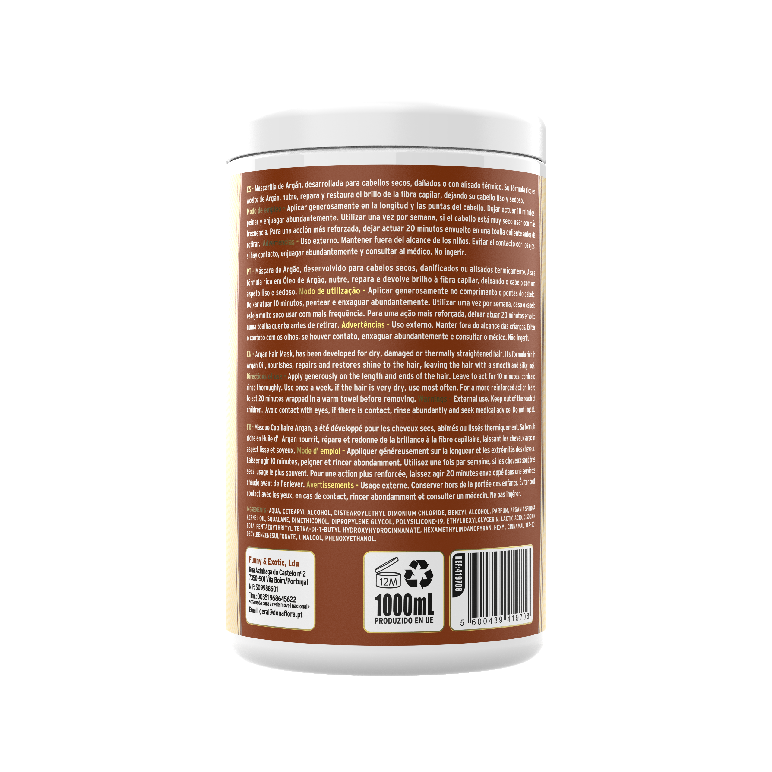 Dona Flora Argão Máscara Capilar Nutrição & Brilho 1kg