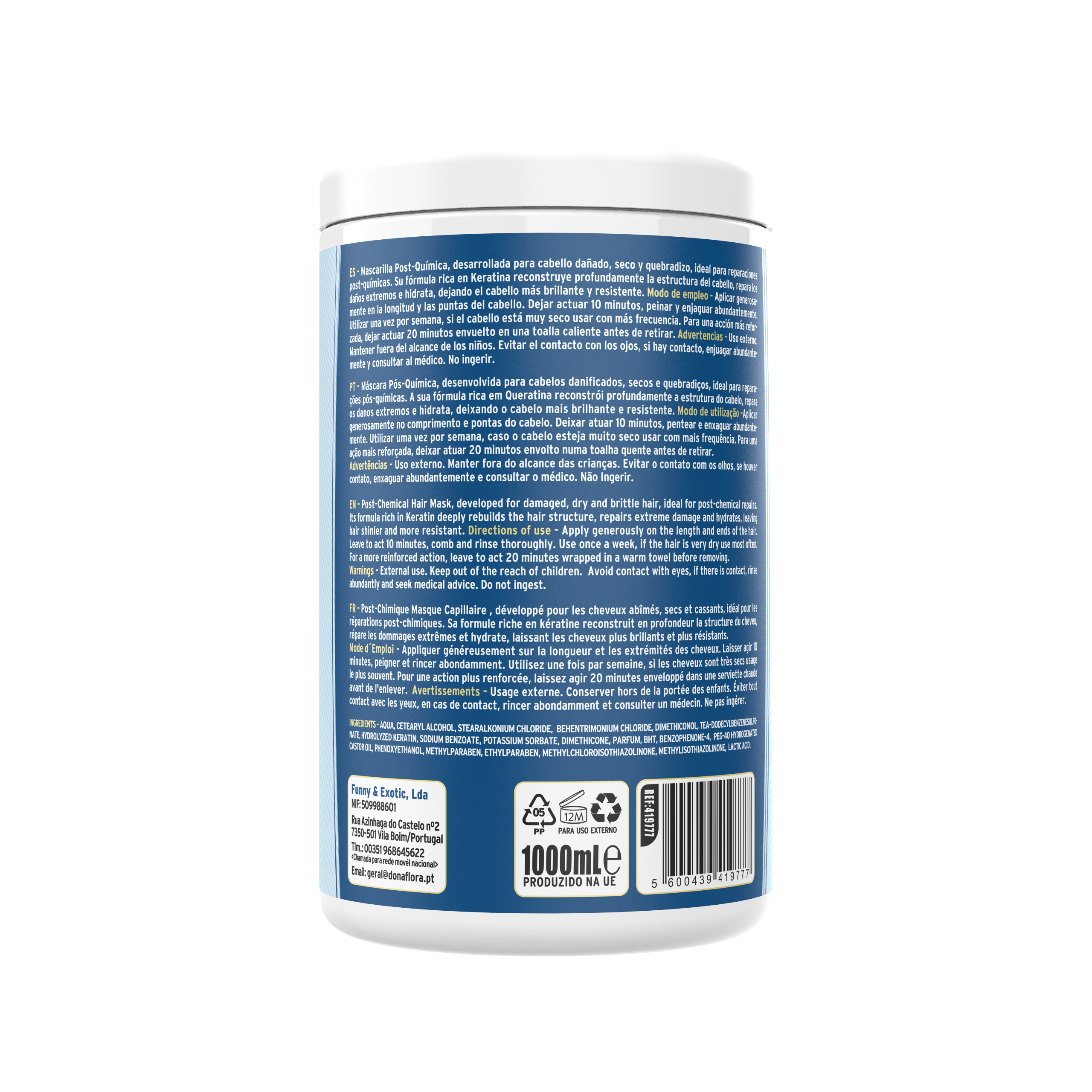 Dona Flora Pós-Química Máscara Capilar Reparação & Reconstrução 1kg