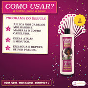 Shampoo Meus Cachos Dona Flora com Queratina e Coco: os três passos da lavagem, com 2 minutos de pausa pelo meio