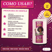 Máscara Meus Cachos Dona Flora com Coco e Rícino: passo a passo da máscara, com os selos de 10 minutos e de 1 vez por semana