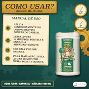 Máscara Rapunzel Dona Flora Crescimento com Biotina: como usar, 10 minutos, uma vez por semana, ou 20 com toalha quente
