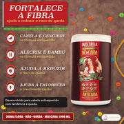 Máscara Antiqueda Dona Flora Não+Queda com Alecrim: apresentação onde se lê fortalece a fibra, com as quatro plantas