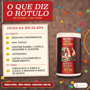 Máscara Antiqueda Dona Flora Não+Queda com Alecrim: quadro com as frases da frente e do verso do pote de 1000 ml