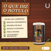Máscara Crina de Cavalo Dona Flora com Biotina: o que diz o rótulo na frente do pote de 1000 ml