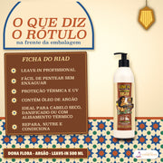 Leave-in de Argão Dona Flora Proteção Térmica e UV: o que diz a frente do frasco, resumido em seis frases
