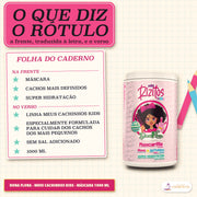 Máscara Hidratação Meus Cachinhos Kids Dona Flora: a frente traduzida e o verso em sete estrelas, a acabar em 1000 ML