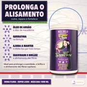 Máscara Pós-Alisamento Dona Flora Super Lisos: apresentação, prolonga o alisamento, nutre, repara e fortalece