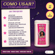 Máscara Definição e Volume Magic Curls Dona Flora: quatro passos em estrelas e os círculos 10 min e 1× semana junto ao pote