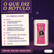 Máscara Definição e Volume Magic Curls Dona Flora: lista em estrelas do que vem impresso no pote, ao lado do próprio pote