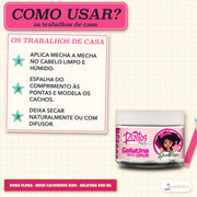 Gelatina Capilar Meus Cachinhos Kids Dona Flora: como usar em três passos numerados, com o pote transparente por baixo